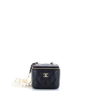 Chanel Vanity Case With Pearl Chain #241956C25B
